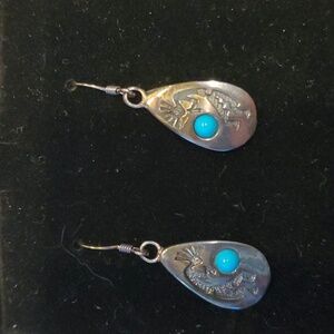Navajo Sterling Silver Natural Robin Egg Blue Turquoise Kokopelli Earrings